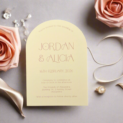 Alicia Champagne and Dusty Pink Arch Invitation