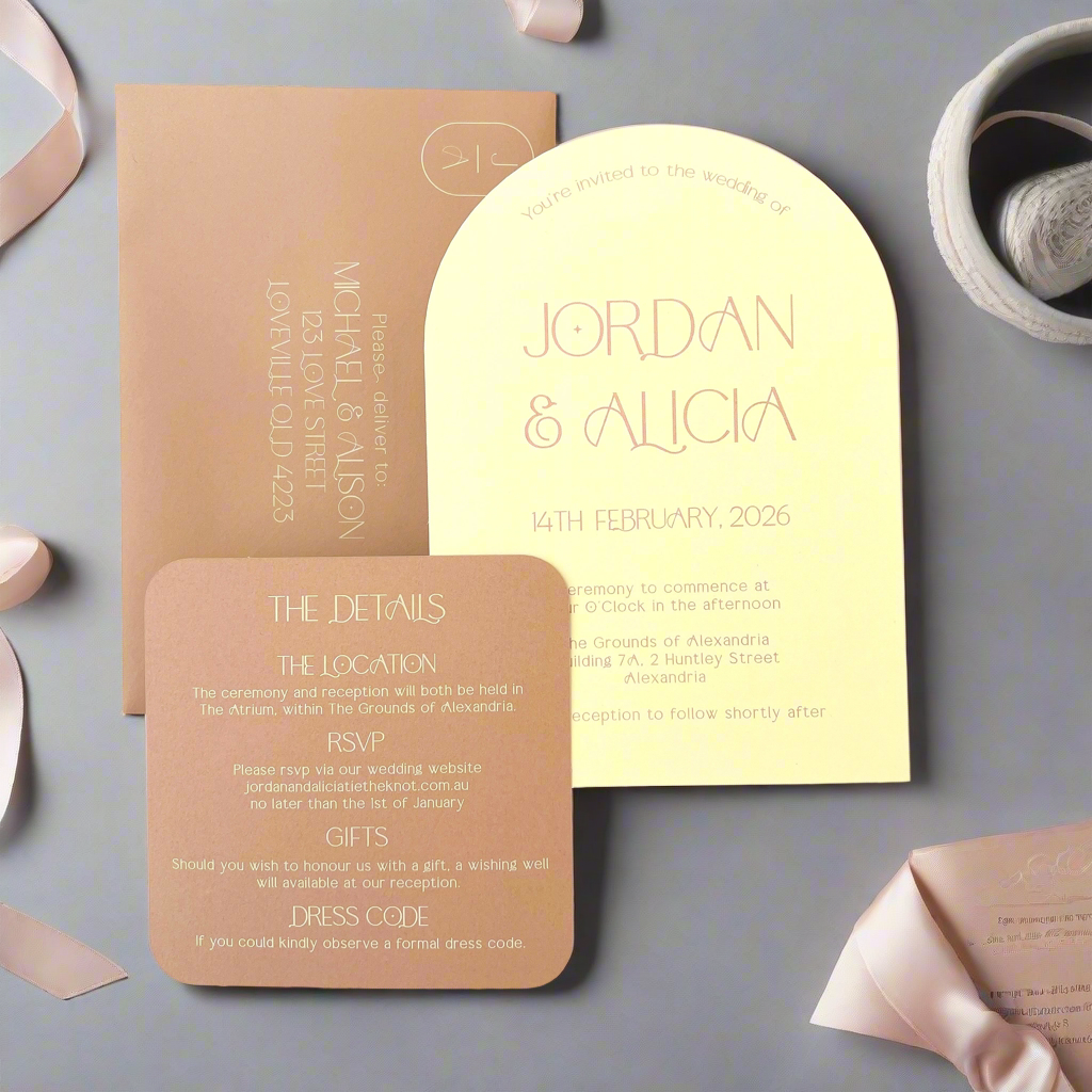 Alicia Champagne and Dusty Pink Arch Invitation