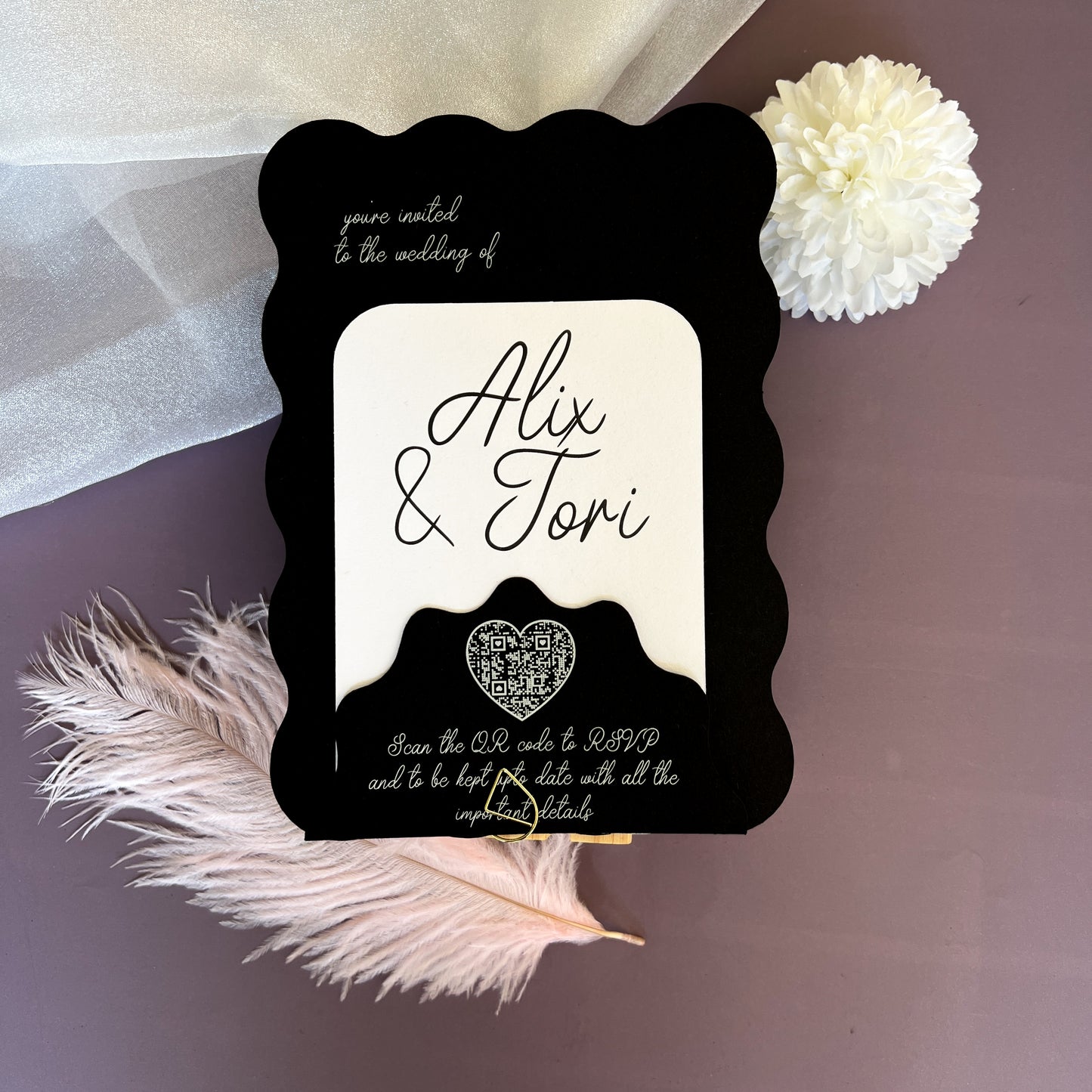 Precious Wavy Wedding Invitation Layered Set