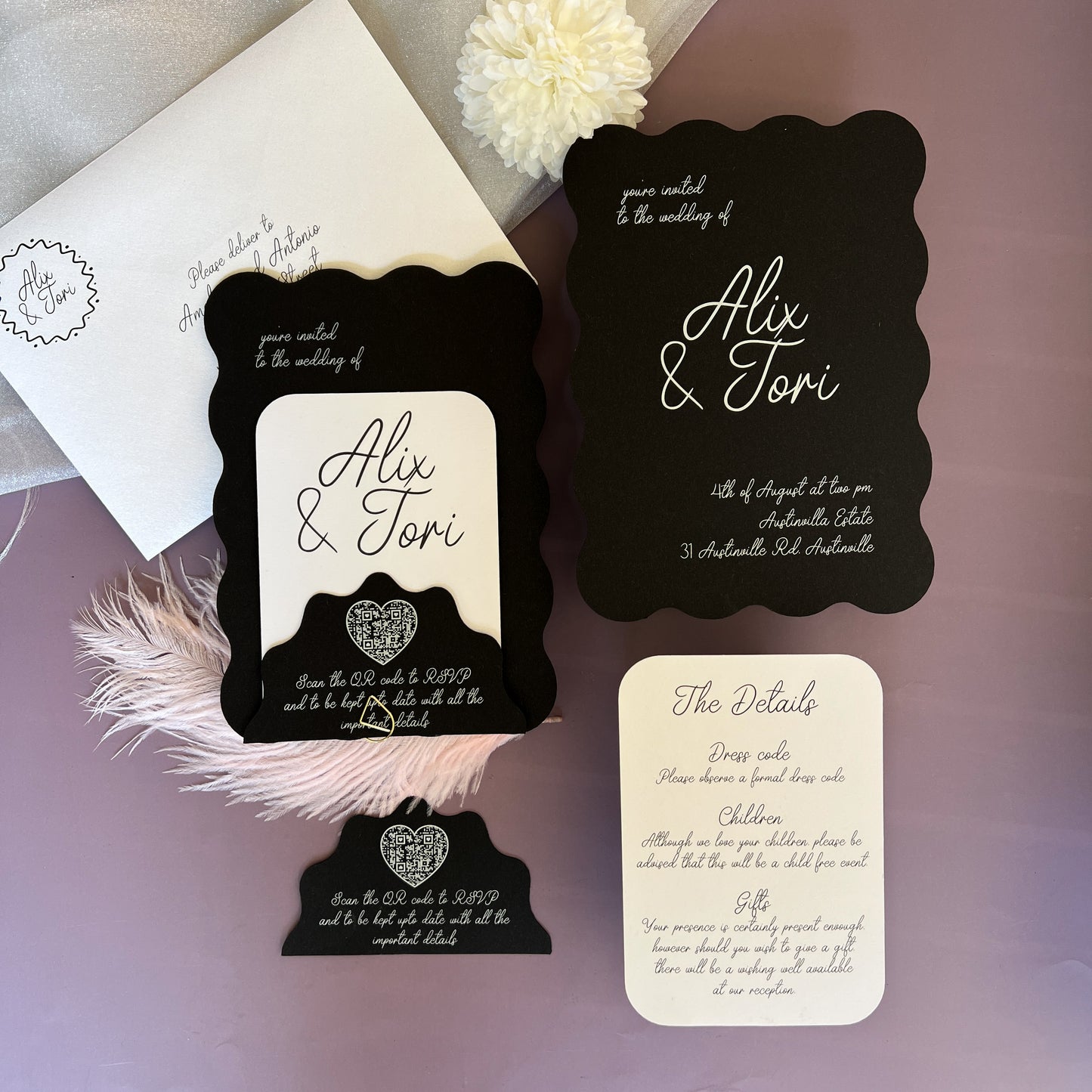 Precious Wavy Wedding Invitation Layered Set