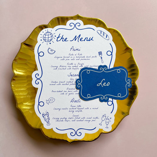 Capri Menu Blue and White Wedding or Event Place Cards and Menus