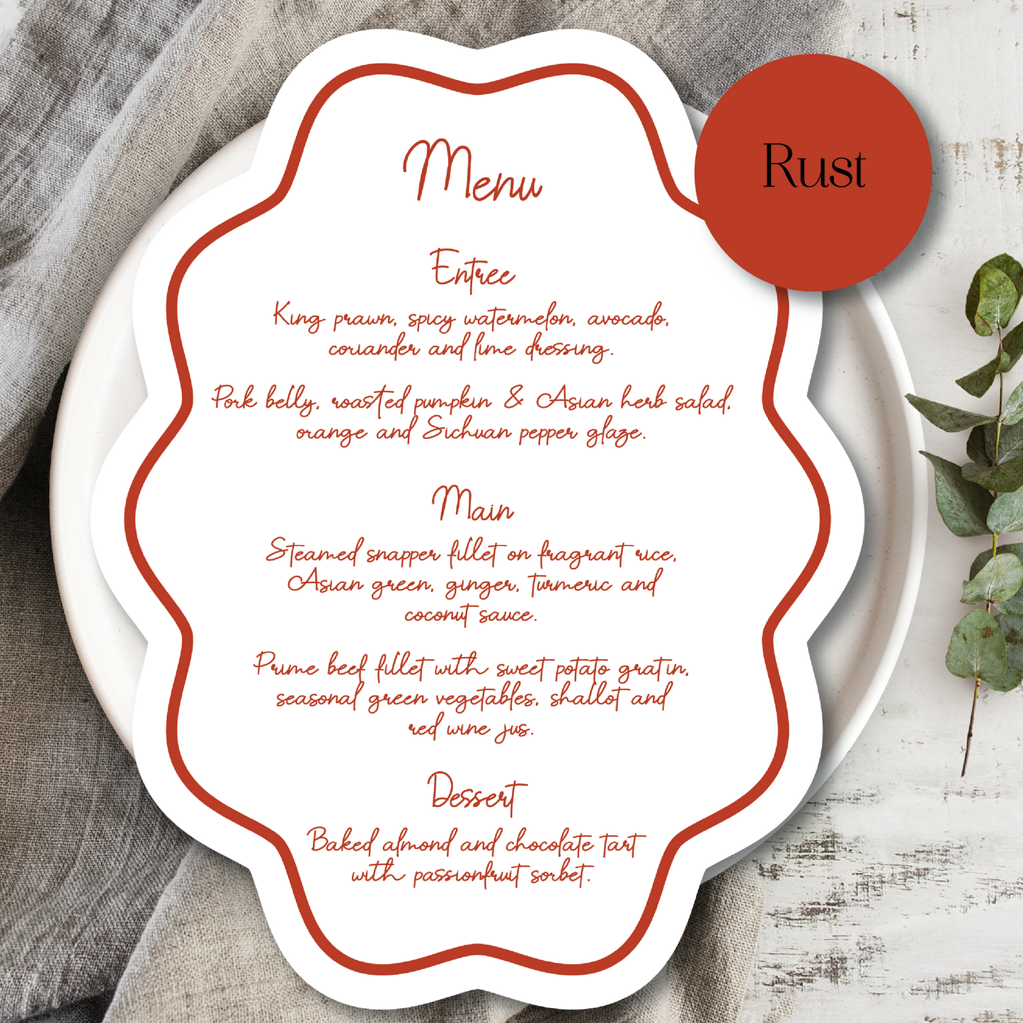 Playful Wavy Edge Oval Wedding Menu