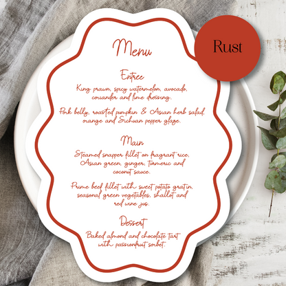 Playful Wavy Edge Oval Wedding Menu