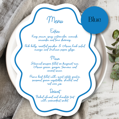 Playful Wavy Edge Oval Wedding Menu