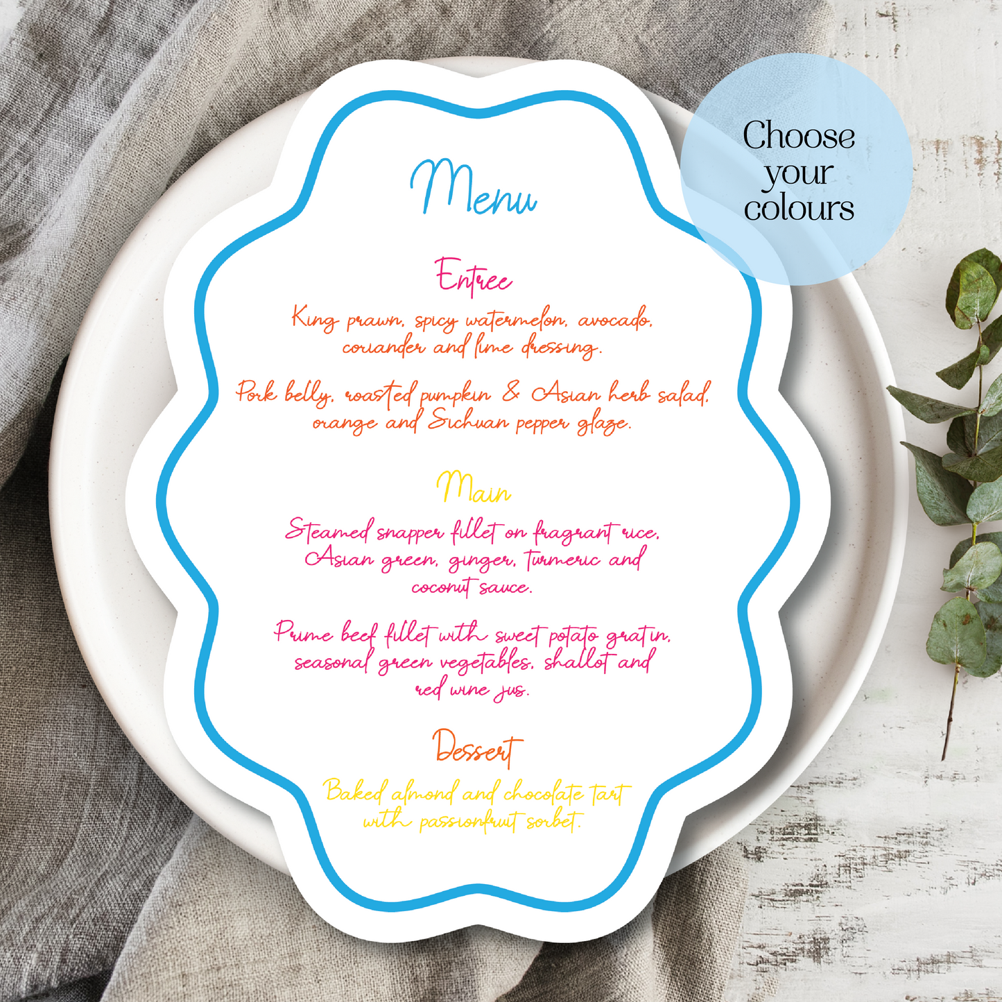 Playful Wavy Edge Oval Wedding Menu