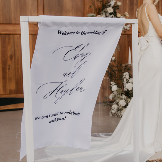 Timeless Hanging Fabric Wedding Welcome Signs
