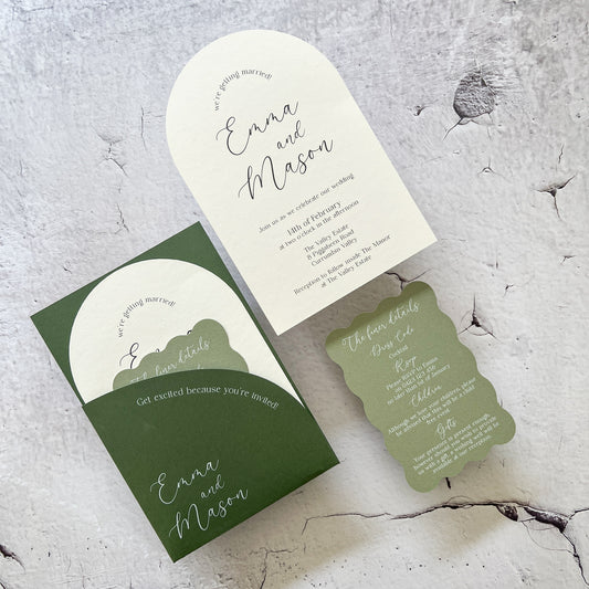 Serenity Arch Pocket Invitation Suite in Hillside Green