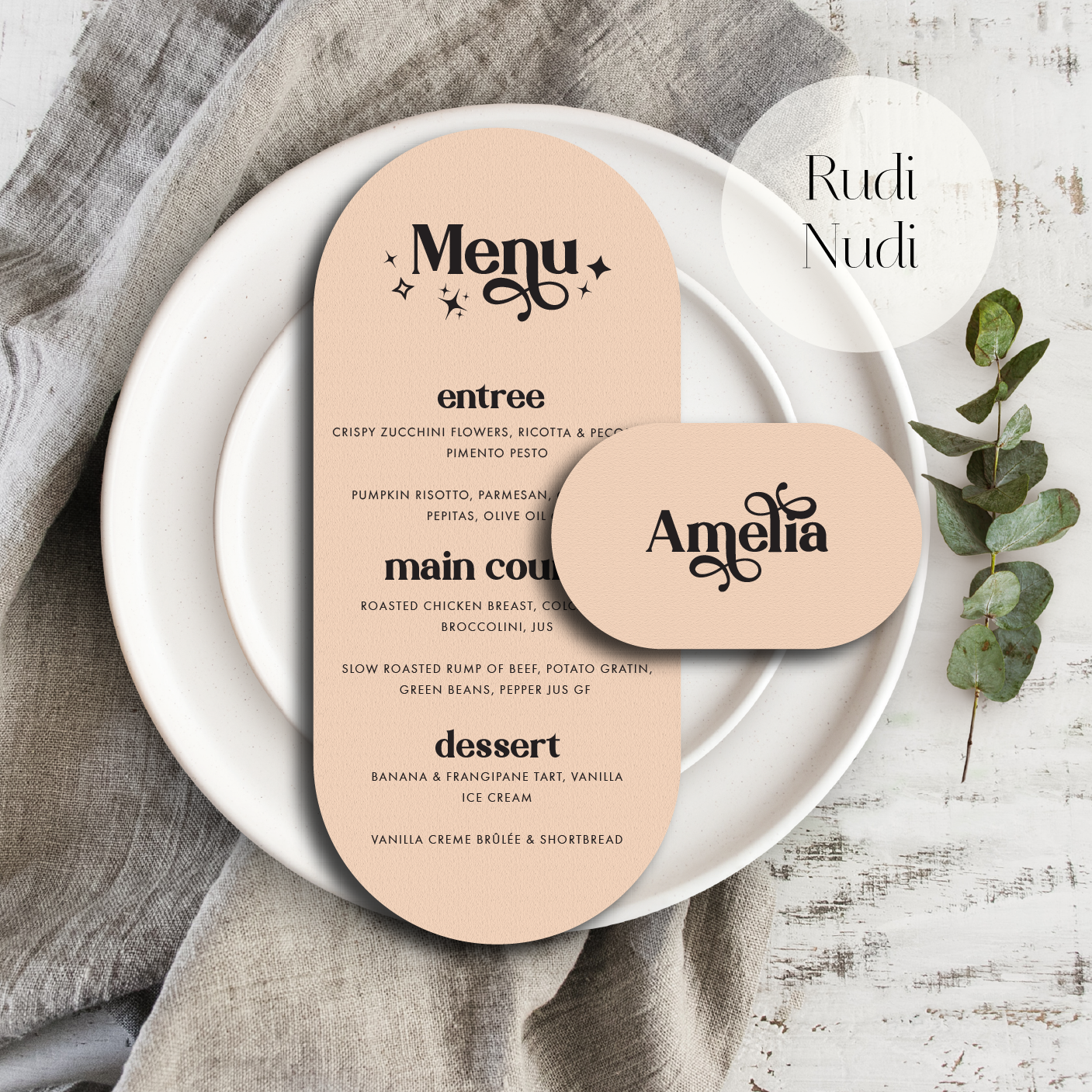 Stardust menu and place card set