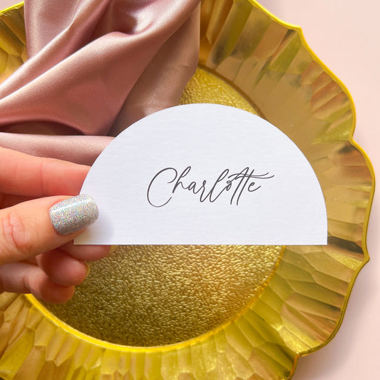 Semi Circle Shape Place Card - choose your colour - choose your font