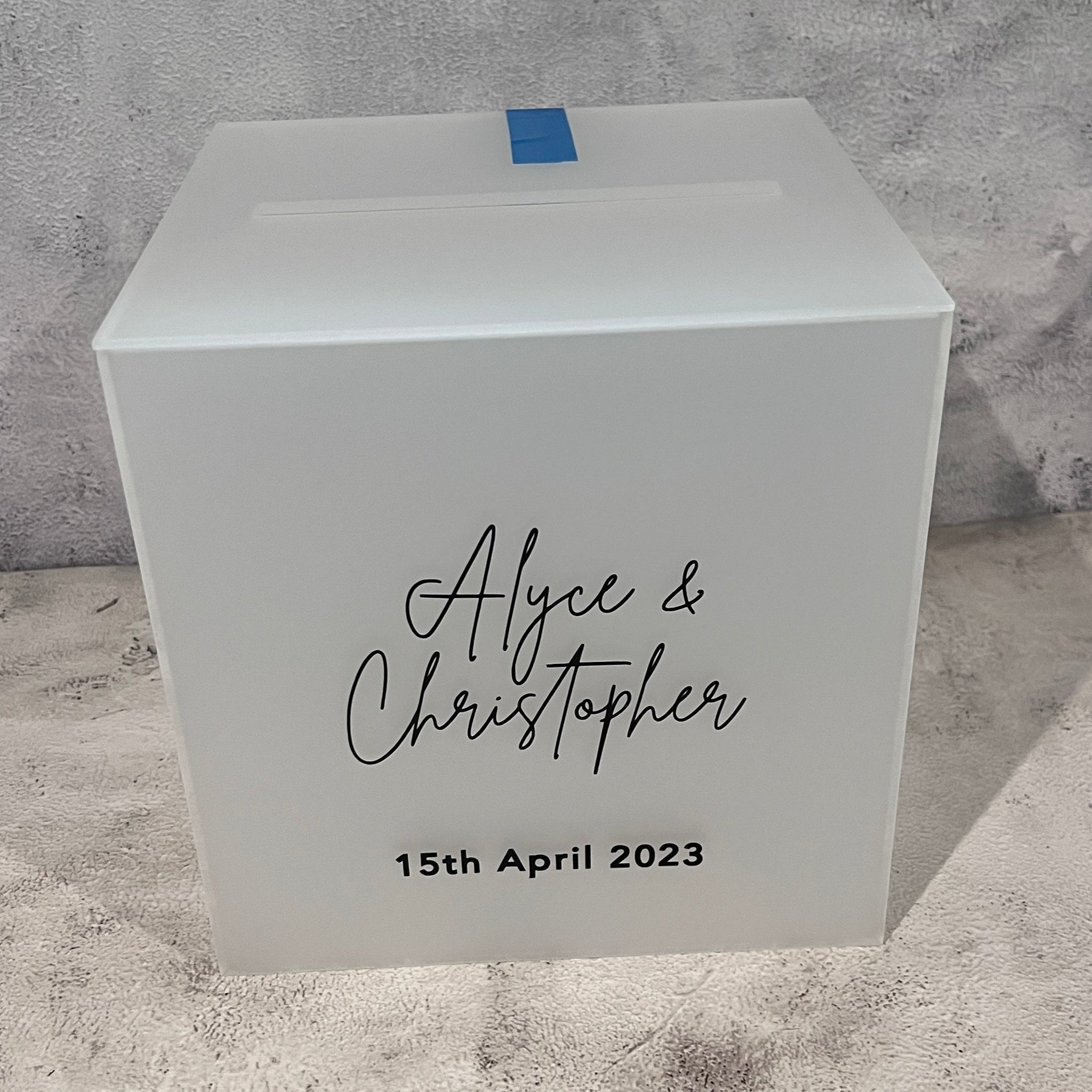 Acrylic Wedding Card Box, Frosted / White Print