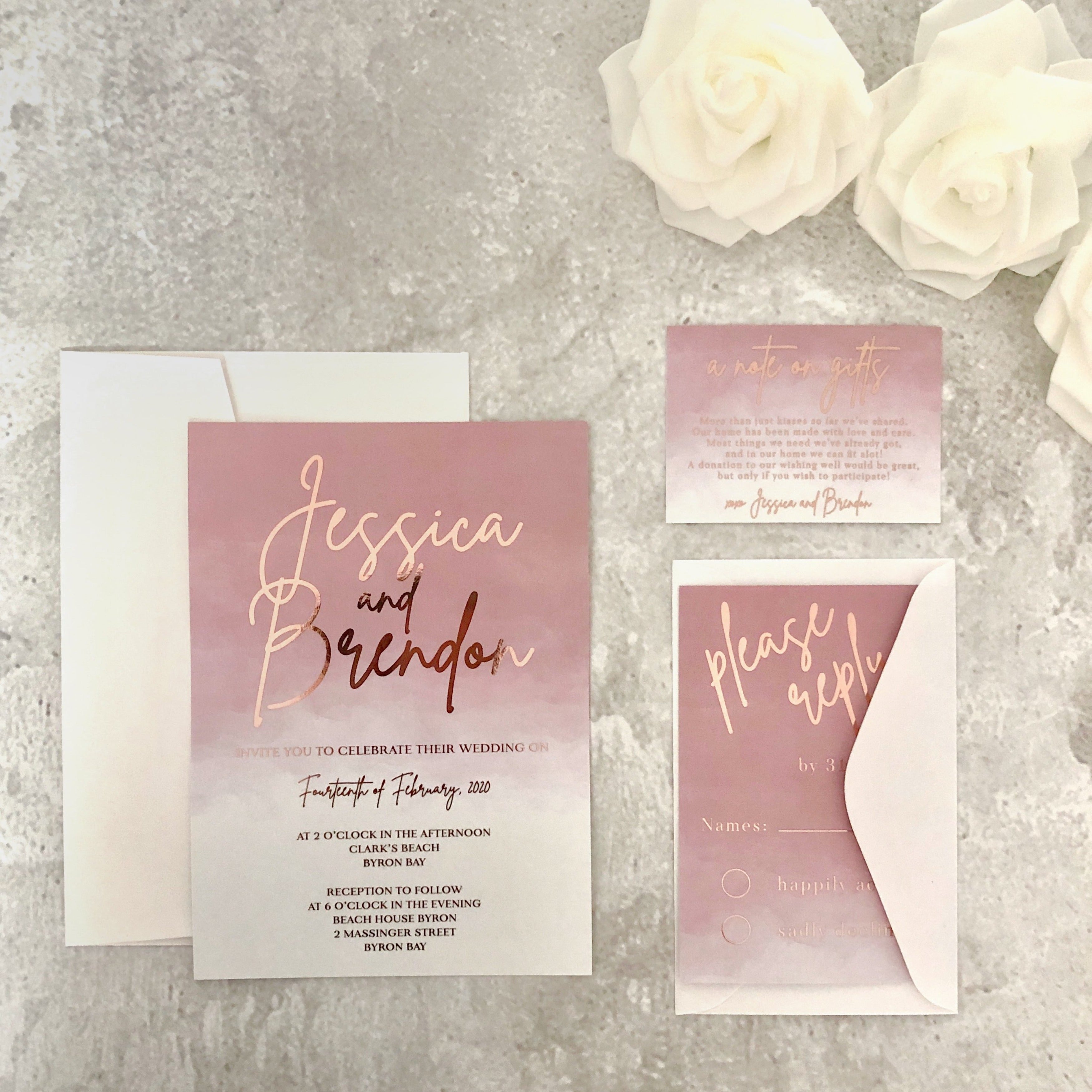 Wedding Save the Date Watercolour - Watercolor outlets Hand painted Rose Personalised - Minimal floral watercolour INVITE - STD