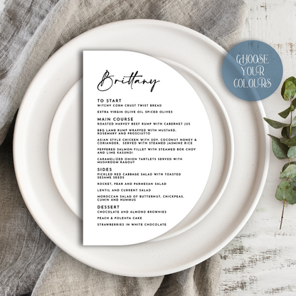 Semi-Circle die-cut menu - Glitzy Prints